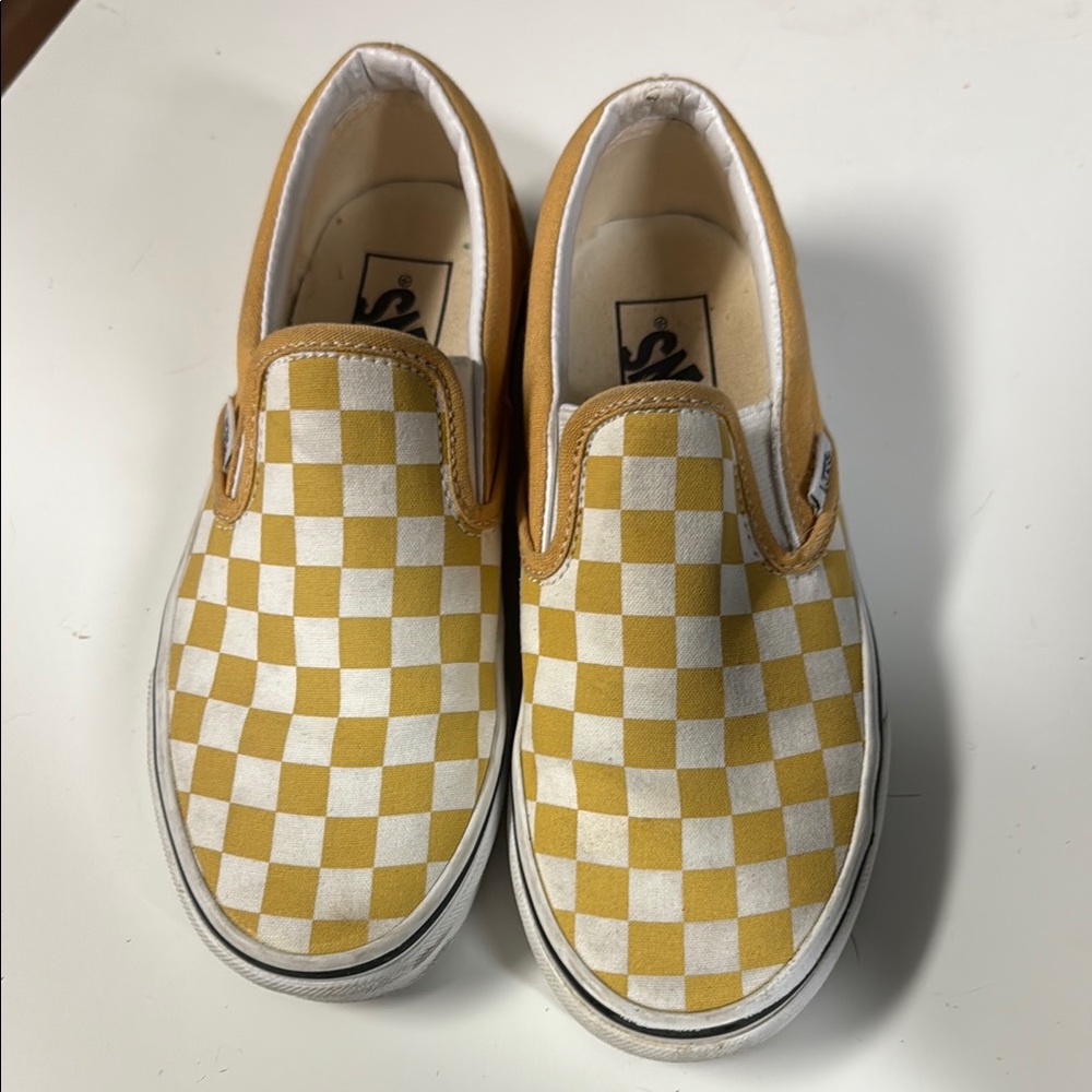 Vans Kids Yellow and White Checkered Sneakers
